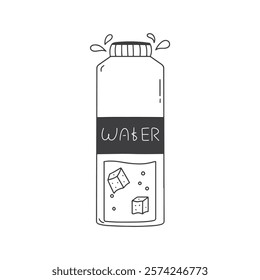 Personalized reusable refreshing water bottle. Vector doodle element.