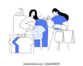 Personalized service in retail isolated cartoon vector illustrations. Personal consultant helps in choosing clothes in fashion boutique, trade profession, smart retail vector cartoon.