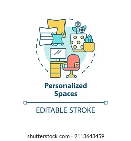 Personalized spaces concept icon. Inspiring work environment abstract idea thin line illustration. Wellbeing in workplace. Isolated outline drawing. Editable stroke. Arial, Myriad Pro-Bold fonts used