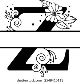 Letra dividida personalizada Z, logotipo del monograma de la letra floral, signo de nombre de la tipografía