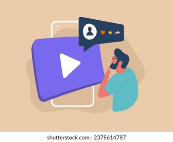 Personalized Video Marketing - customized and selected videos ad based on interests, likes and bookmarks of potential viewer. Personalized video content marketing vector isolated illustration, icons