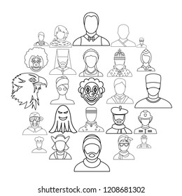 Personification icons set. Outline set of 25 personification vector icons for web isolated on white background