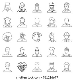 Personification icons set. Outline set of 25 personification vector icons for web isolated on white background