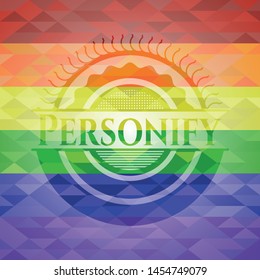 Personify emblem on mosaic background with the colors of the LGBT flag