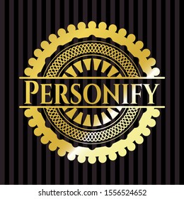 Personify gold badge or emblem. Vector Illustration. Detailed.