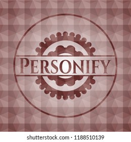 Personify red emblem with geometric pattern background. Seamless.