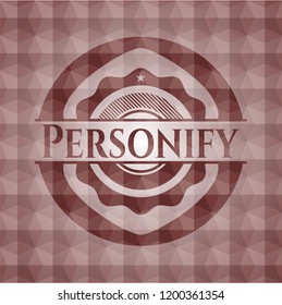 Personify red emblem with geometric pattern background. Seamless.