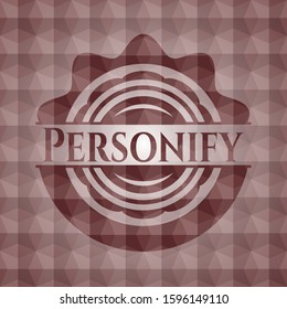 Personify red seamless emblem or badge with geometric pattern background.
