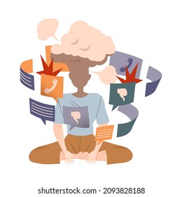 Personl overloaded by information, job burnout, ineffective multitasking vector illustration