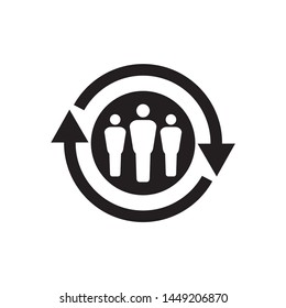 Personnel Change Concept Black Icon Design. People Staff And Arrows Cycle Sign. Teamwork Symbol. Social Network Insignia. 