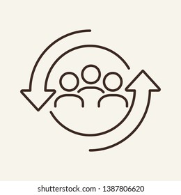Personnel change line icon. People in round cycle symbol. Human resource concept. Vector illustration can be used for topics like rotation, HR, personnel, management