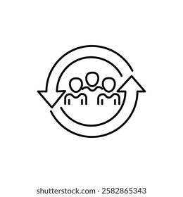 Personnel change line icon. People in cycle rotation symbol. Human resources concept. Vector illustration can be used for topics such as