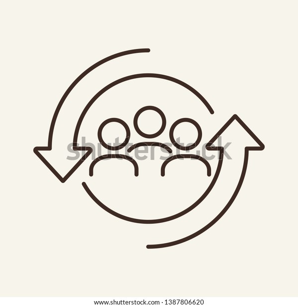 Personnel change line icon.\
People in round cycle symbol. Human resource concept. Vector\
illustration can be used for topics like rotation, HR, personnel,\
management