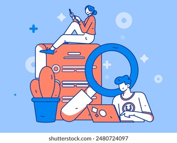Personal haciendo la entrevista de trabajo concepto de Vector plano operación dibujado a mano ilustración
