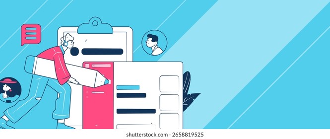 Personal haciendo entrevista de trabajo concepto de Vector plano operación ilustración dibujada a mano
