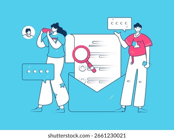 Personal haciendo entrevista de trabajo concepto de Vector plano operación ilustración dibujada a mano
