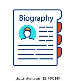 Personnel File Color Icon. Personal Data. HR Document. Professional Bio. Staff Member Document. Biography. Isolated Vector Illustration