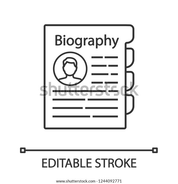 Personnel file linear icon. Personal data. HR\
document. Thin line illustration. Staff member document.\
Professional bio. Biography. Contour symbol. Vector isolated\
outline drawing. Editable\
stroke