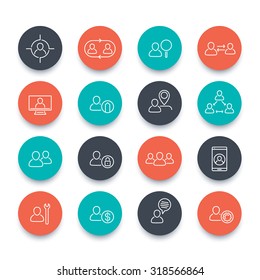 Personnel, Human resources, HR line round icons pack, vector illustration