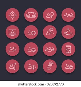 Personnel, Human Resources, HR, Staff Line Round Red Icons, Vector Illustration