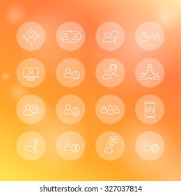 Personnel, Human resources, HR, team, employee, line round white icons, vector illustration