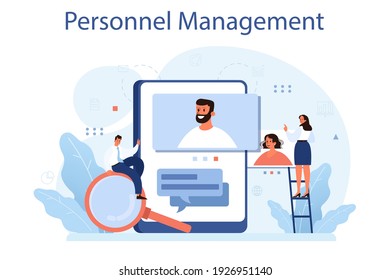 Personnel management concept. Business recruitment and empolyee adaptation. HR manager hiring new worker. Human resources management. Isolated flat vector illustration