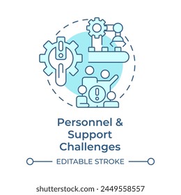 El personal y la Asistencia desafían el concepto de icono suave azul. Infraestructura del sistema, tecnología de cumplimiento. Ilustración de línea de forma redonda. Abstractas idea. Diseño gráfico. Fácil de usar en infografía