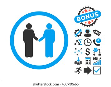 Persons Agreement icon with bonus pictures. Vector illustration style is flat iconic bicolor symbols, blue and gray colors, white background.
