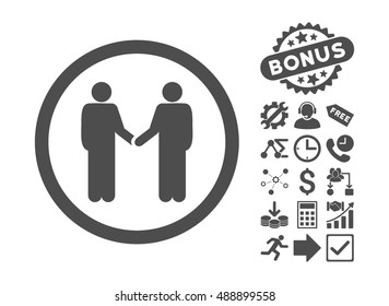Persons Agreement pictograph with bonus pictogram. Vector illustration style is flat iconic symbols, gray color, white background.