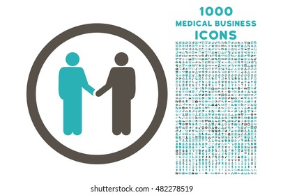 Persons Agreement rounded vector bicolor icon with 1000 medical business icons. Set style is flat pictograms, grey and cyan colors, white background.