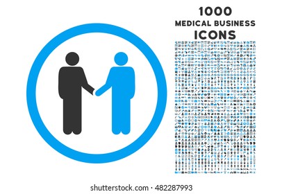 Persons Agreement rounded vector bicolor icon with 1000 medical business icons. Set style is flat pictograms, blue and gray colors, white background.