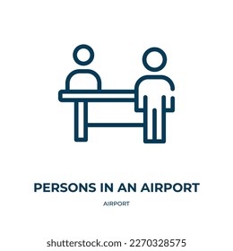 Personen in einem Flughafen Symbol. Lineare Vektorgrafik aus der Flughafensammlung. Umrisse Personen in einem Flughafen Symbol Vektorgrafik. Dünnliniensymbol für Web- und mobile Apps, Logo, Printmedien.