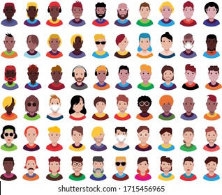 Persons, avatars, people heads of different ethnicity. Vector design