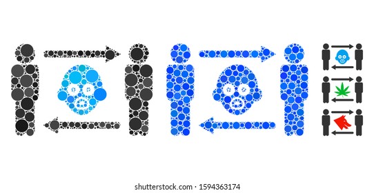 Persons baby exchange composition of small circles in different sizes and color tones, based on persons baby exchange icon. Vector random circles are organized into blue collage.