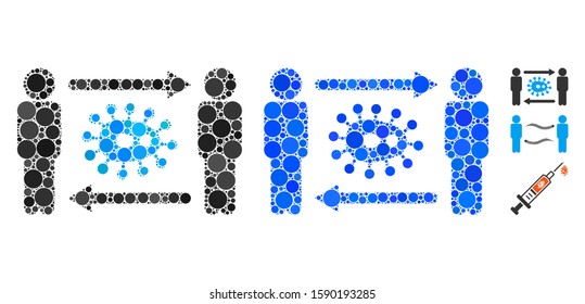 Persons bacteria exchange mosaic of round dots in different sizes and color tints, based on persons bacteria exchange icon. Vector round dots are grouped into blue composition.