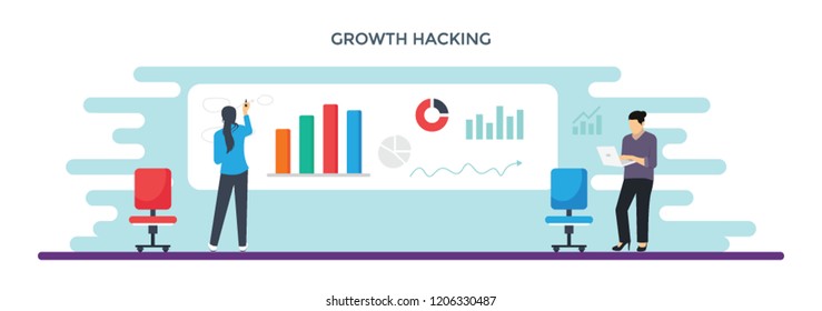 Persons with bar graph depicting, growth hacking 