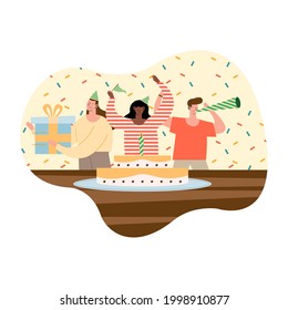 persons celebrating birthday party characters