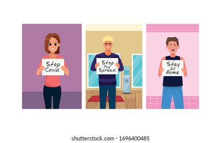 Personen mit Covid19-Kampagnenbannern Vektorillustration Illustration Design