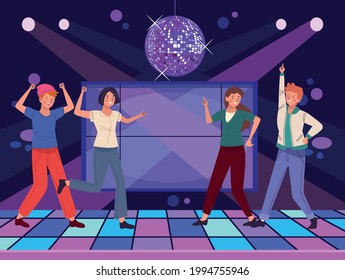 persons dancing in disco characters scene