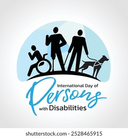 Pessoas com deficiência conceituam com pessoas ícone caractere que é um símbolo para entender, conscientizar e apoiar as pessoas com deficiência. Dia Internacional de 3 de dezembro. Ilustração de vetor plano.