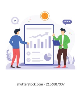 Informe financiero de debate de personas, ilustración plana 

