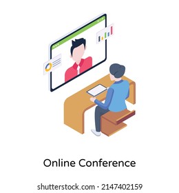Persons doing online conference, an isomeric icon 

