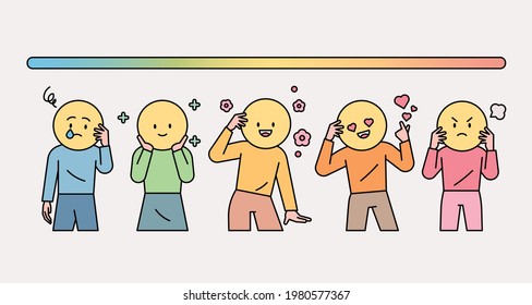 A person's emotions in color levels. Sad color, happy color, and angry color. flat design style minimal vector illustration.