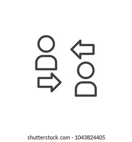 Persons exchange, connection scheme outline icon. linear style sign for mobile concept and web design. Sharing simple line vector icon. Symbol, logo illustration