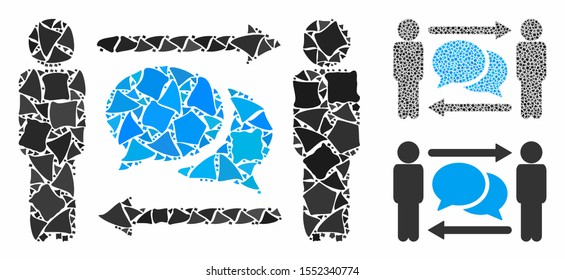 Persons exchange messages composition of tremulant items in various sizes and color tints, based on persons exchange messages icon. Vector tuberous parts are grouped into collage.