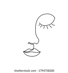 person's face is outlined just by one continuous line. Fashion and beauty concept. line art style image of people. Vector illustration isolated on white background.