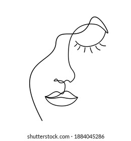 person's face is outlined just by one continuous line. Fashion and beauty concept. line art style image of people. Vector illustration isolated on white background.