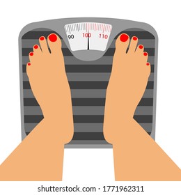 Persons Feet on Weighing Scale. isolated on a white background 