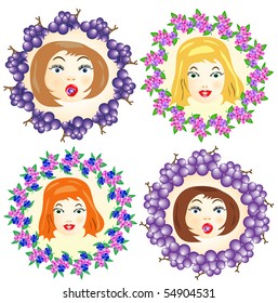 Persons of girls within the limits of their fruits and colours. Vector illustration.