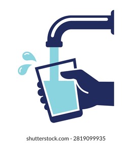 Person's hand holding glass under running faucet, filling with fresh water, hydration and refreshment